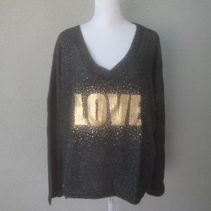 "LOVE" in Gold Black-Neck Soft Sweater for Valentine's Day Size Small